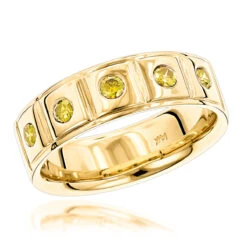 14K Yellow Gold 5 Yellow Diamond Wedding Band 0.3ct Comfort Fit Five Stone Ring