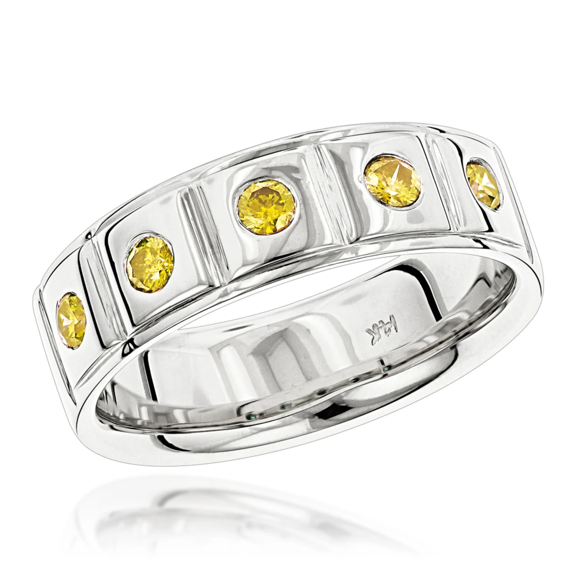 14K Yellow Gold 5 Yellow Diamond Wedding Band 0.3ct Comfort Fit Five Stone Ring 4 14K Yellow Gold 5 Yellow Diamond Wedding Band 0.3ct Comfort Fit Five Stone Ring - Image 2