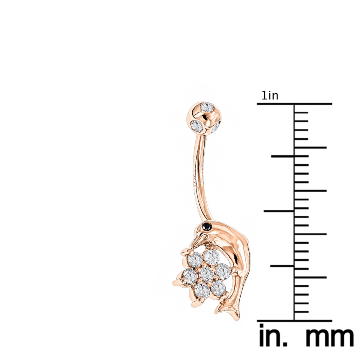 14K Rose Gold Diamond 0.42ct Dolphin Belly Button Ring 7 14K Rose Gold Diamond 0.42ct Dolphin Belly Button Ring - Image 5