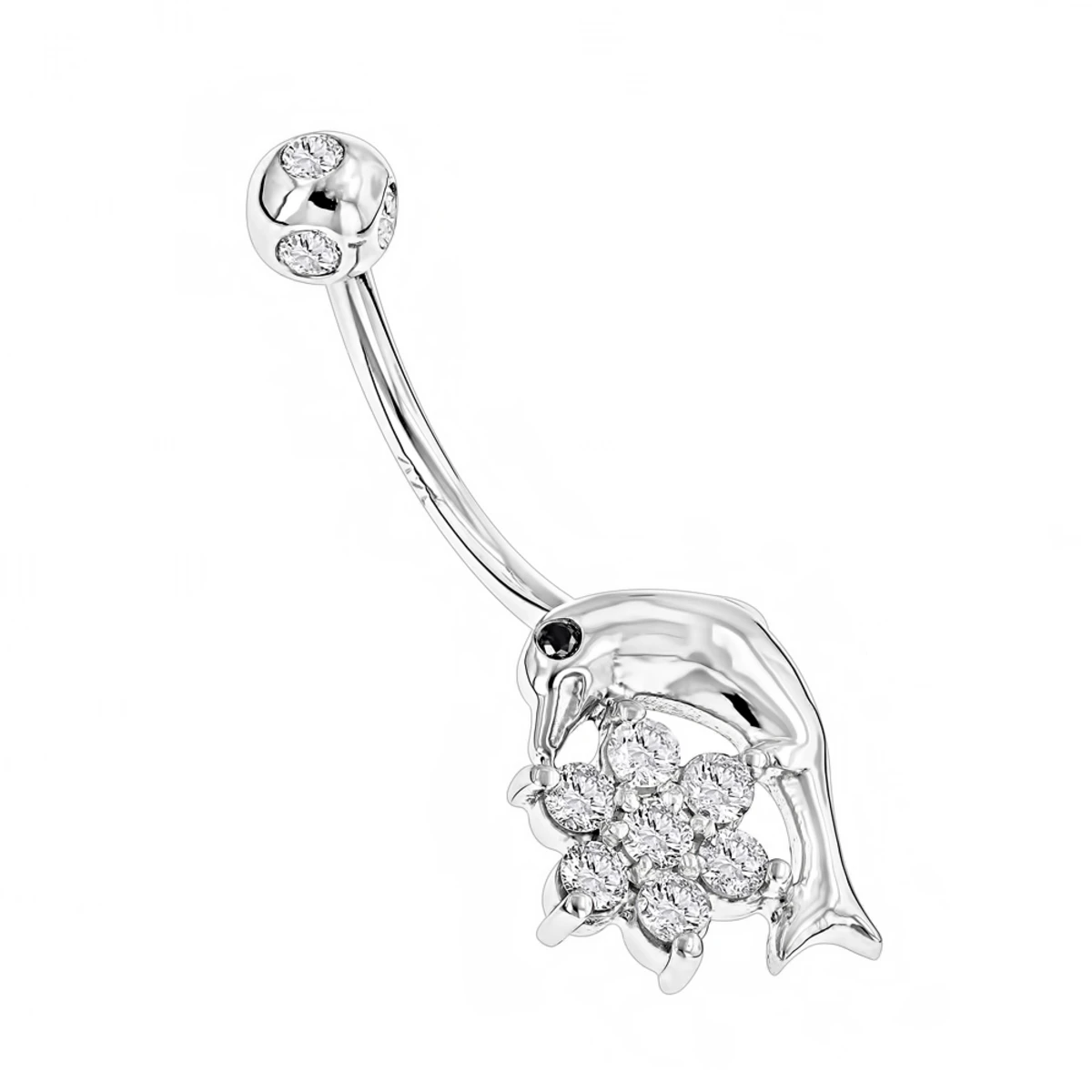 14K Rose Gold Diamond 0.42ct Dolphin Belly Button Ring 4 14K Rose Gold Diamond 0.42ct Dolphin Belly Button Ring - Image 2