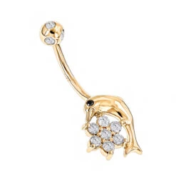 14K Rose Gold Diamond 0.42ct Dolphin Belly Button Ring 9 14K Rose Gold Diamond 0.42ct Dolphin Belly Button Ring -H'Hen Sale Store 14k gold and diamond body jewelry piece 035ct p 5868 ye