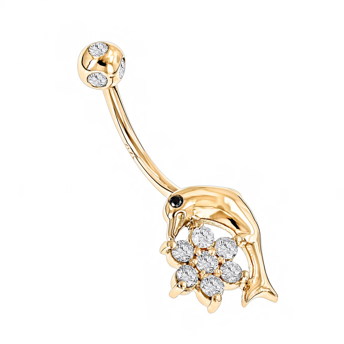 14K Rose Gold Diamond 0.42ct Dolphin Belly Button Ring 5 14K Rose Gold Diamond 0.42ct Dolphin Belly Button Ring - Image 3