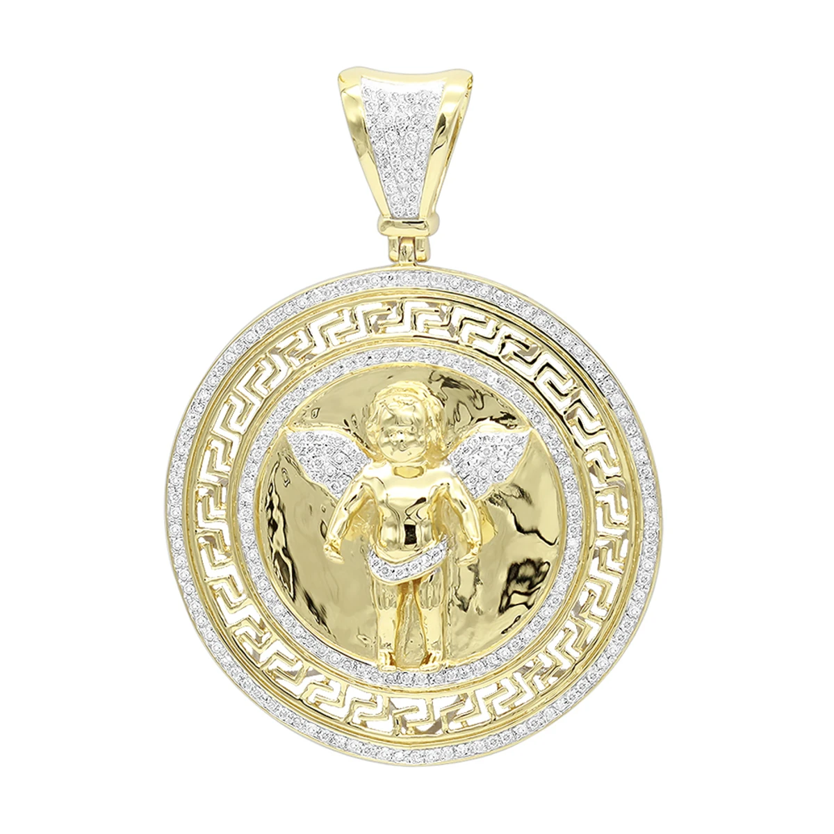 14K Yellow Gold Baby Angel Diamond Medallion Pendant For Men 0.95ct By Luxurman 3 14K Yellow Gold Baby Angel Diamond Medallion Pendant For Men 0.95ct By Luxurman