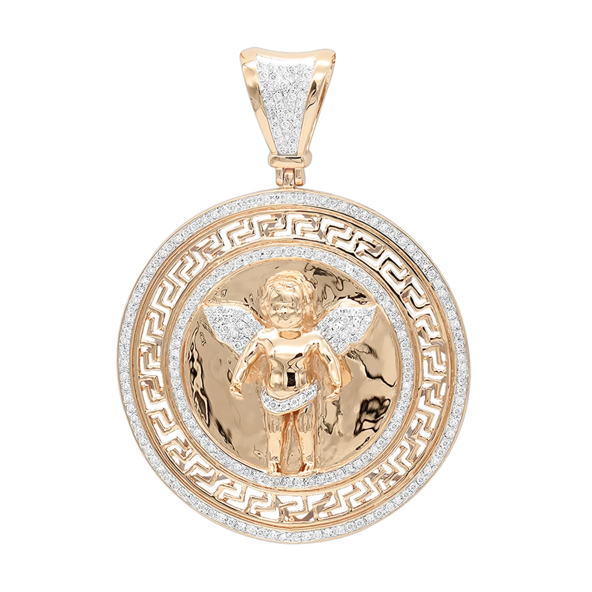 14K Yellow Gold Baby Angel Diamond Medallion Pendant For Men 0.95ct By Luxurman 5 14K Yellow Gold Baby Angel Diamond Medallion Pendant For Men 0.95ct By Luxurman - Image 3