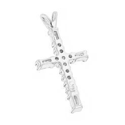 14K White Gold Baguette & Round Diamond Cross Necklace 0.35ct -H'Hen Sale Store 14k gold baguette round diamond cross necklace 035ct p 26537 backwh