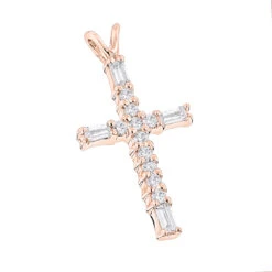14K White Gold Baguette & Round Diamond Cross Necklace 0.35ct -H'Hen Sale Store 14k gold baguette round diamond cross necklace 035ct p 26537 ro