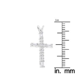 14K White Gold Baguette & Round Diamond Cross Necklace 0.35ct -H'Hen Sale Store 14k gold baguette round diamond cross necklace 035ct p 26537 rulerwh