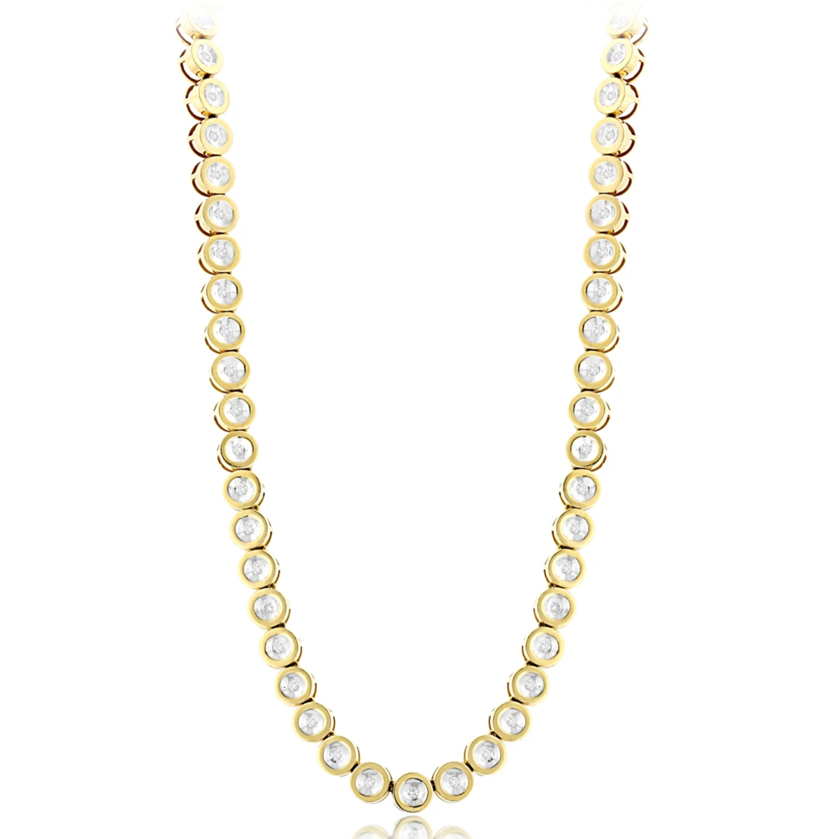 14K Yellow Gold Bezel Set Round Diamond Chain Necklace 4.75ct 3 14K Yellow Gold Bezel Set Round Diamond Chain Necklace 4.75ct