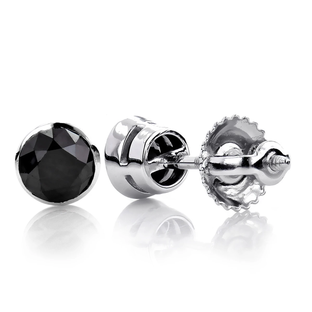 14K White Gold Black Diamond Stud Earrings Bezel Set 0.75ct 3 14K White Gold Black Diamond Stud Earrings Bezel Set 0.75ct
