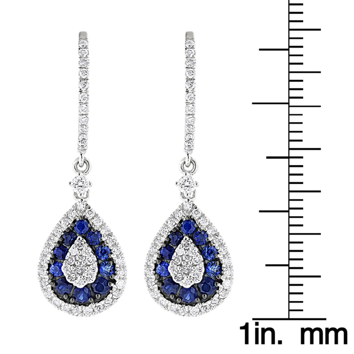 14K White Gold Blue Sapphire And White Diamond Drop Earrings For Women 2 Carats 8 14K White Gold Blue Sapphire And White Diamond Drop Earrings For Women 2 Carats - Image 6