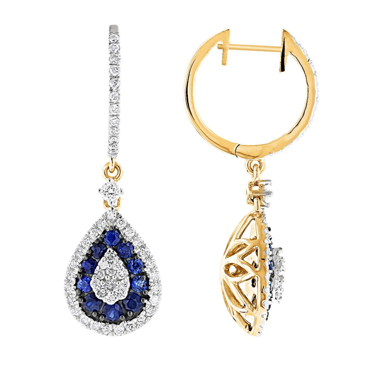 14K White Gold Blue Sapphire And White Diamond Drop Earrings For Women 2 Carats 4 14K White Gold Blue Sapphire And White Diamond Drop Earrings For Women 2 Carats - Image 2
