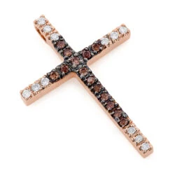 14K Yellow Gold White And Brown Diamond Cross Pendant 0.86ct -H'Hen Sale Store 14k gold clear and brown diamond cross pendant 086ct p 6564 ro