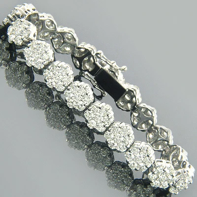14K White Gold Cluster Designer Diamond Bracelet 15.40ct 3 14K White Gold Cluster Designer Diamond Bracelet 15.40ct
