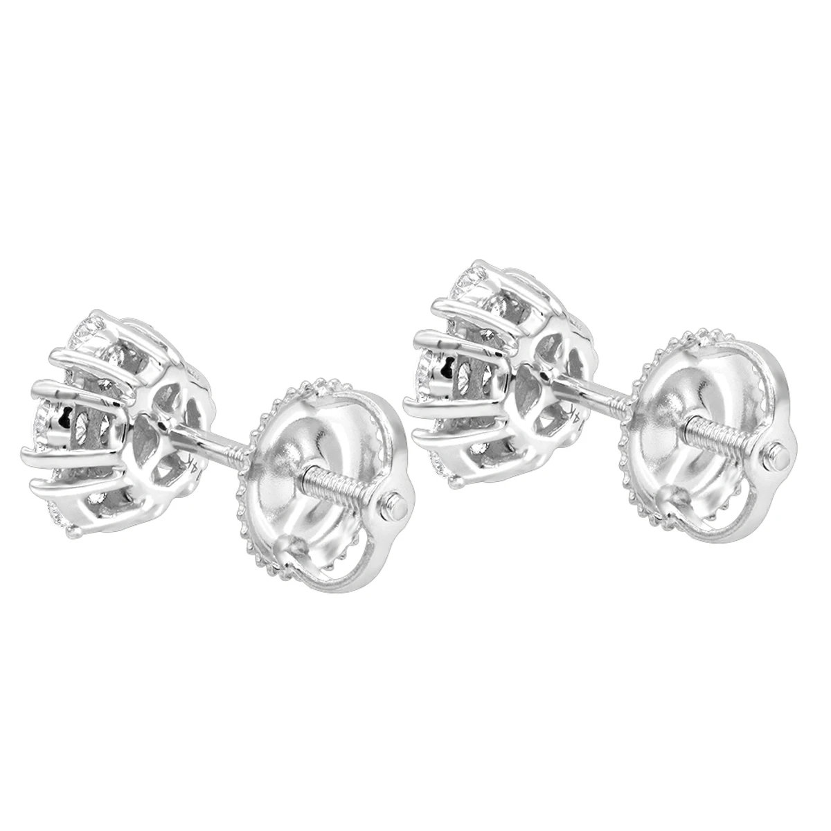 14K White Gold Cluster Flower Diamond Stud Earrings For Women 0.75ct By Luxurman 6 14K White Gold Cluster Flower Diamond Stud Earrings For Women 0.75ct By Luxurman - Image 4