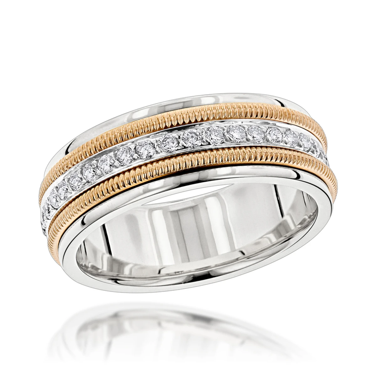 Men's 14K Yellow/Rose Gold Comfort Fit Diamond Wedding/Eternity Band Luxurman 0.9c 7 Men's 14K Yellow/Rose Gold Comfort Fit Diamond Wedding/Eternity Band Luxurman 0.9c - Image 5