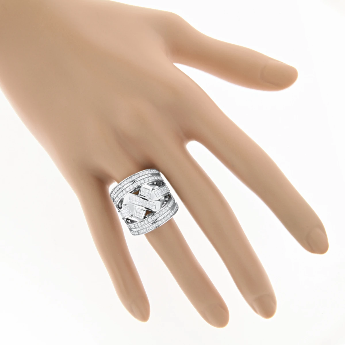 14K White Gold Criss Cross Diamond Ring 2.20ct 7 14K White Gold Criss Cross Diamond Ring 2.20ct - Image 5