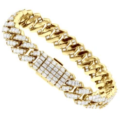 14K Yellow Gold Cuban Link Diamond Bracelet For Men 12mm 1/2in 24.5ct