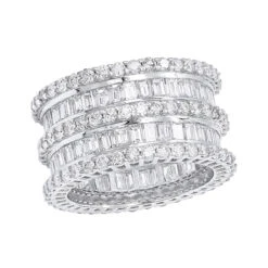 18K White Gold Designer Baguette Round Diamond Eternity Ring 7.8ct By Luxurman
