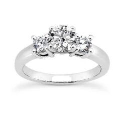 14K White Gold 3 Stone Round Diamond Engagement Ring 0.90ct