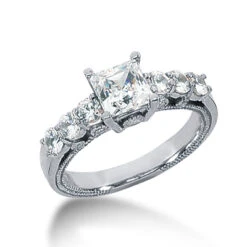 14K White Gold Designer Diamond Engagement Ring 0.99ct 2.6mm