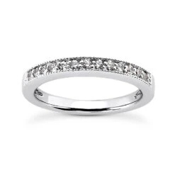 14K White Gold Milgrain Diamond Engagement Ring Band 0.15ct