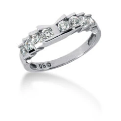 14K White Gold Designer Bar Set Diamond Engagement Ring Band 0.24ct