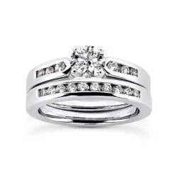 14K White Gold Designer Diamond Engagement Ring Set 0.85ct