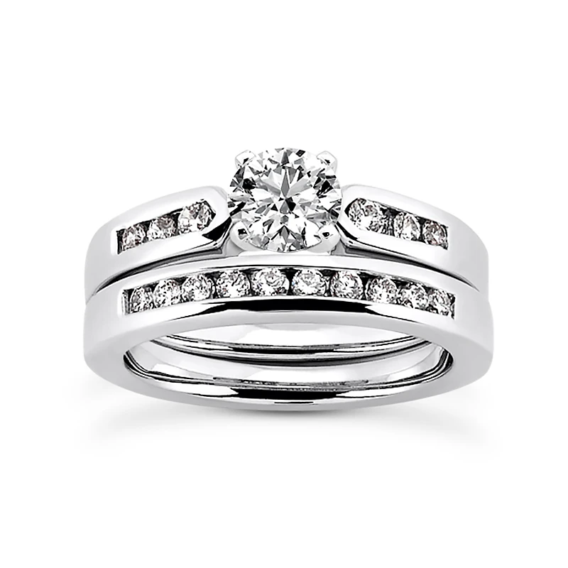 14K White Gold Designer Diamond Engagement Ring Set 0.85ct 3 14K White Gold Designer Diamond Engagement Ring Set 0.85ct