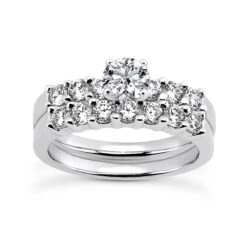 14K White Gold Designer Diamond Engagement Ring Set 1.15ct
