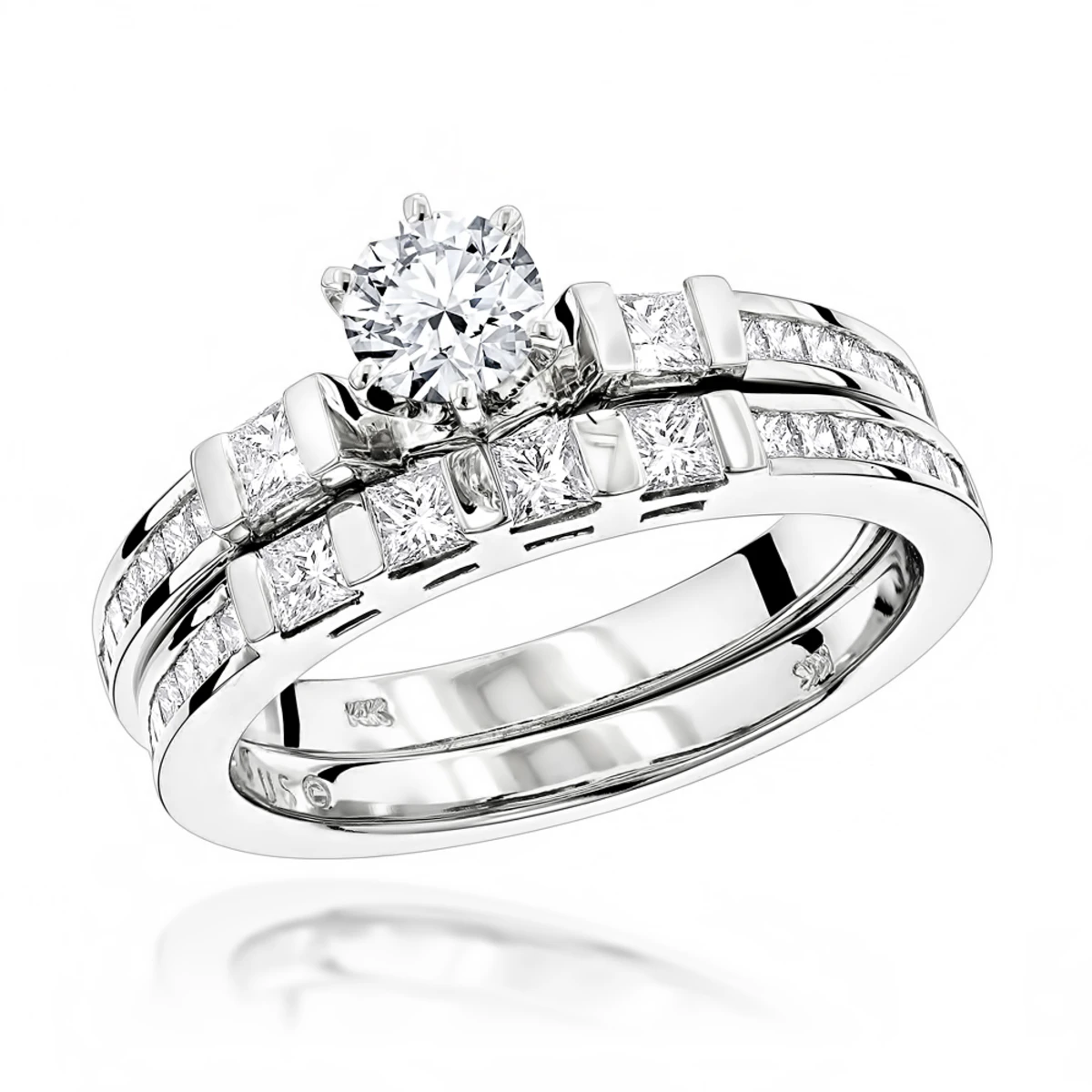 14K White Gold Designer Diamond Engagement Ring Set 1.94ct 3 14K White Gold Designer Diamond Engagement Ring Set 1.94ct