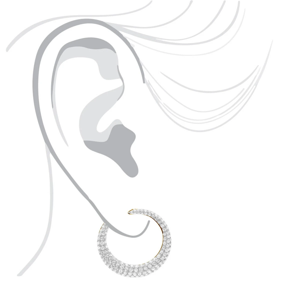 14K Yellow Gold Designer Pave Diamond Hoop Earrings For Women 1 Inch 1.7ct 6 14K Yellow Gold Designer Pave Diamond Hoop Earrings For Women 1 Inch 1.7ct - Image 4