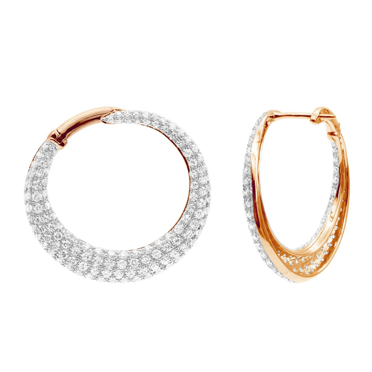 14K Yellow Gold Designer Pave Diamond Hoop Earrings For Women 1 Inch 1.7ct 5 14K Yellow Gold Designer Pave Diamond Hoop Earrings For Women 1 Inch 1.7ct - Image 3