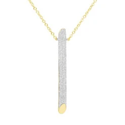 14K Yellow Gold Designer Vertical Diamond Bar Necklace Ladies Pendant With Chain 0.5ct