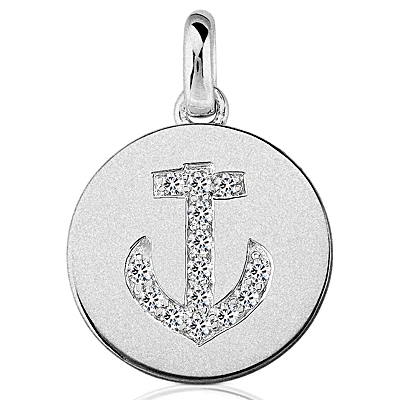 14K White Gold Diamond Anchor Pendant 0.14ct 3 14K White Gold Diamond Anchor Pendant 0.14ct