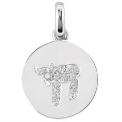 14K White Gold Diamond Chai Pendant 0.28ct