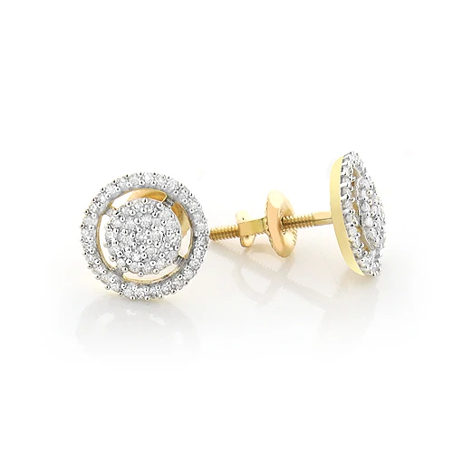 14K Yellow Gold Diamond Circle Earrings Studs 0.26ct 3 14K Yellow Gold Diamond Circle Earrings Studs 0.26ct
