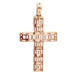 Luxurman 4 Carat Round & Baguette Diamond Cross Pendant For Men 14K Yellow Gold 15 Luxurman 4 Carat Round & Baguette Diamond Cross Pendant For Men 14K Yellow Gold -H'Hen Sale Store 14k gold diamond cross pendant for men 4 carats round baguette diamonds 803240 back rose