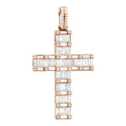 Luxurman 4 Carat Round & Baguette Diamond Cross Pendant For Men 14K Yellow Gold 12 Luxurman 4 Carat Round & Baguette Diamond Cross Pendant For Men 14K Yellow Gold -H'Hen Sale Store 14k gold diamond cross pendant for men 4 carats round baguette diamonds 803240 rose