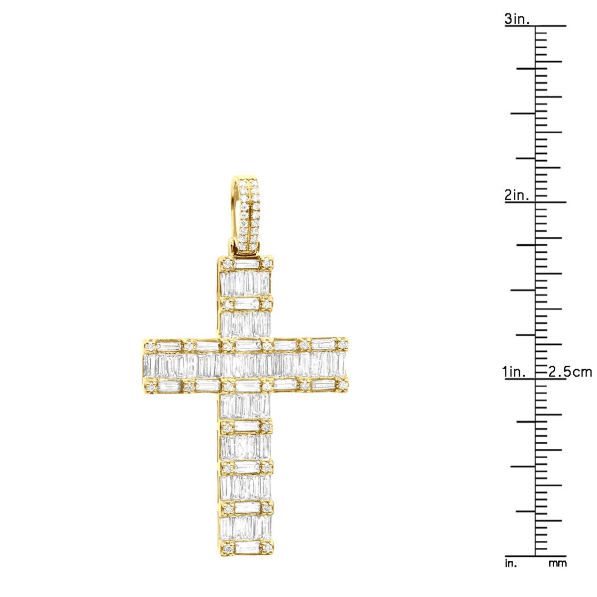 Luxurman 4 Carat Round & Baguette Diamond Cross Pendant For Men 14K Yellow Gold 10 Luxurman 4 Carat Round & Baguette Diamond Cross Pendant For Men 14K Yellow Gold - Image 8