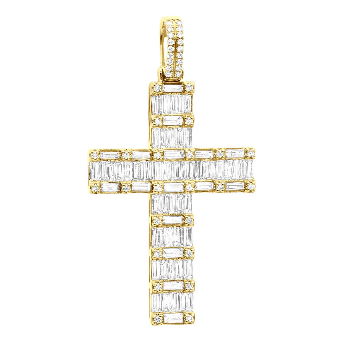 Luxurman 4 Carat Round & Baguette Diamond Cross Pendant For Men 14K Yellow Gold 3 Luxurman 4 Carat Round & Baguette Diamond Cross Pendant For Men 14K Yellow Gold