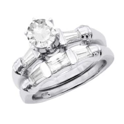 14K White Gold Diamond Designer Engagement Ring Set 1.14ct