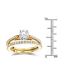 14K Yellow Gold Handmade Diamond Engagement Ring Set 1.19ct -H'Hen Sale Store 14k gold diamond designer engagement ring set 119ct p 22444 rulerye