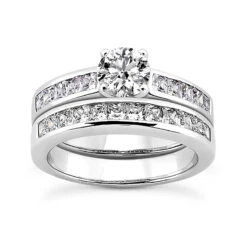 14K White Gold Diamond Designer Handmade Engagement Ring Set 1.60ct