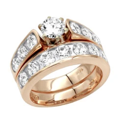 14K Rose Gold Diamond Handmade Designer Engagement Ring Set 2.92ct