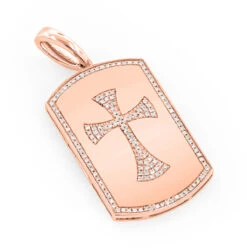 14K White Gold Diamond Dog Tag Pendant With Celtic Cross 0.33ct -H'Hen Sale Store 14k gold diamond dog tag pendant with celtic cross 04ct ro