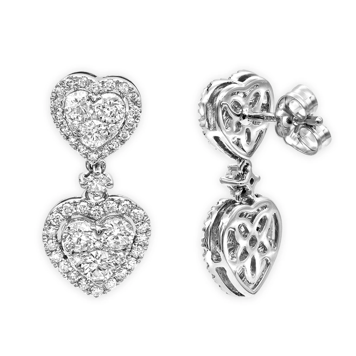 14K Rose Gold Diamond Double Heart Drop Earrings For Women 1.7ct By Luxurman 4 14K Rose Gold Diamond Double Heart Drop Earrings For Women 1.7ct By Luxurman - Image 2