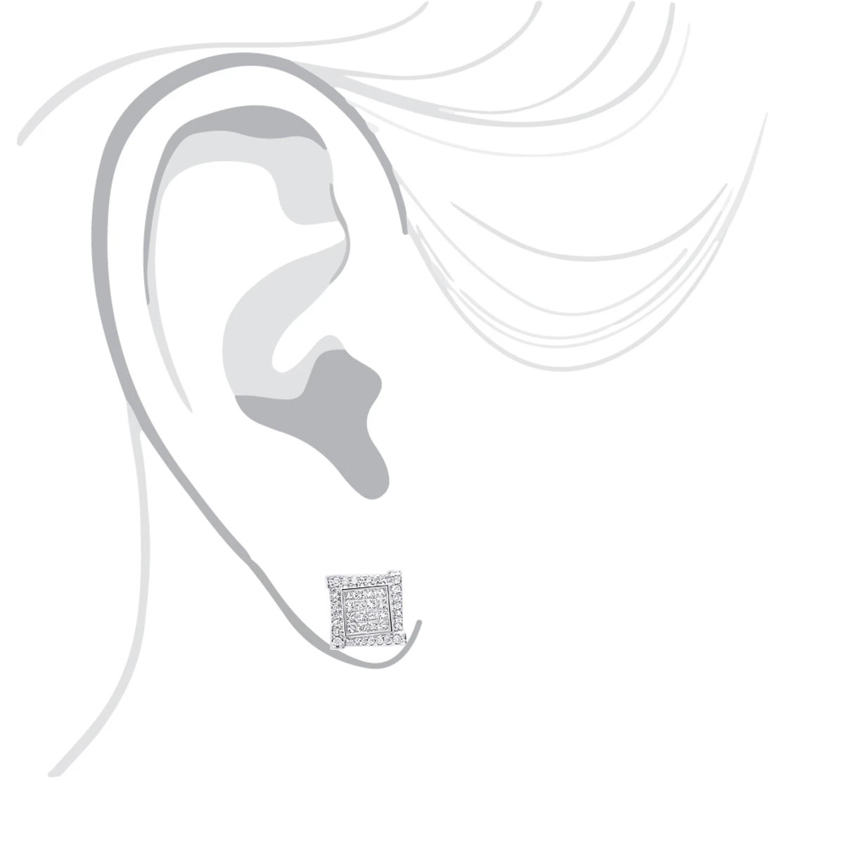 14K White Gold Diamond Earring For Men Single Stud Princess Round Diamonds 0.5ct 8 14K White Gold Diamond Earring For Men Single Stud Princess Round Diamonds 0.5ct - Image 6