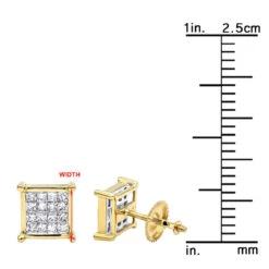 14K Yellow Gold Diamond Earrings Princess Cut Diamonds 0.65ct -H'Hen Sale Store 14k gold diamond earrings princess cut diamonds 065ct p 22469 rulerye