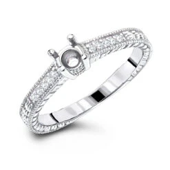 14K White Gold Handmade Diamond Engagement Ring Mounting 0.07ct