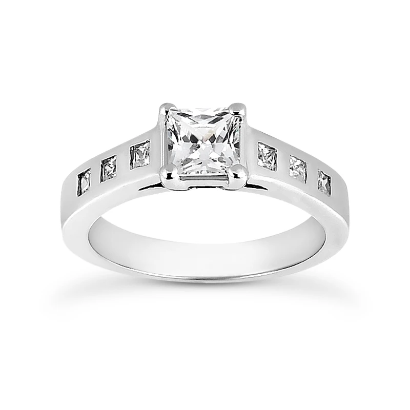 14K White Gold Princess Cut Diamond Engagement Ring Mounting 0.24ct 3 14K White Gold Princess Cut Diamond Engagement Ring Mounting 0.24ct